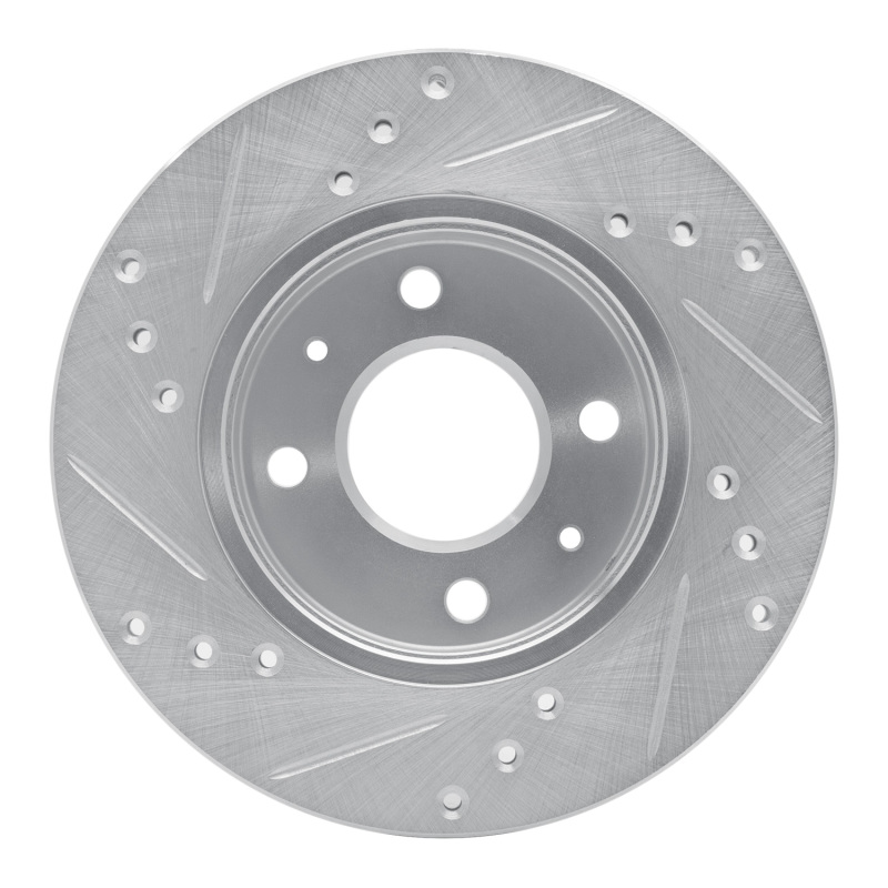 Nissan TSURU Brake Rotor (1) - Front Right - R1 Concepts - Drilled & Slotted - Silver - `86-`17